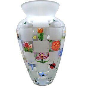 Lenox Nature's Splendor Handpainted Glass Vase Flowers Insects w/Box Signed
